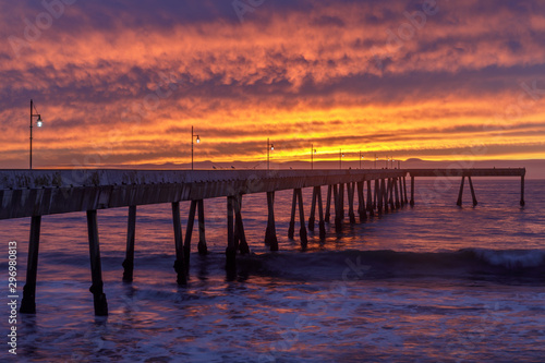 Fiery Sunset over Pacifica Municipal Pier. Pacifica, San Mateo County, California, USA.