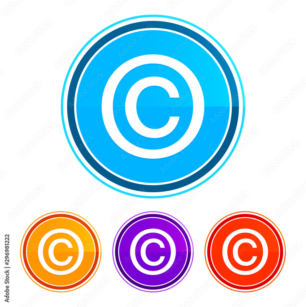 Copyright symbol icon flat design round buttons set illustration design