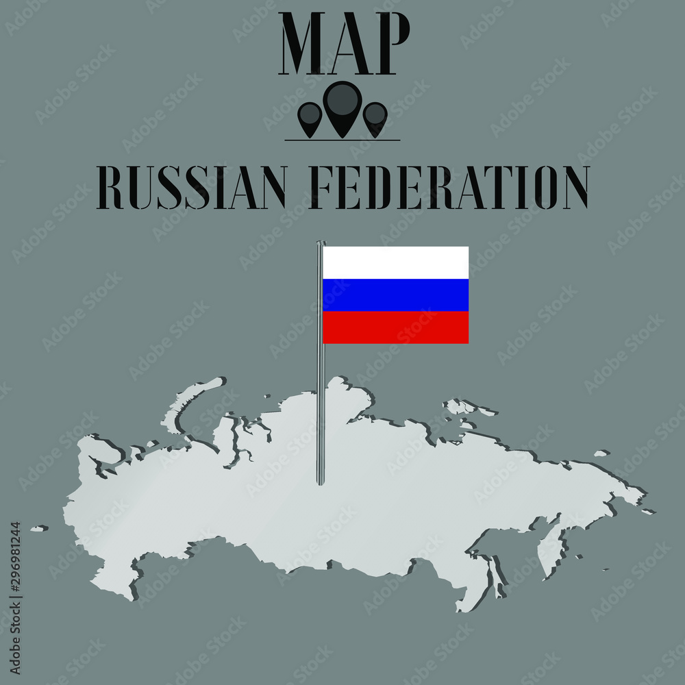 Russia or Russian Federation outline world map, contour silhouette with national flag on flagpole vector illustration design, isolated on background, objects, element, symbol from countries set