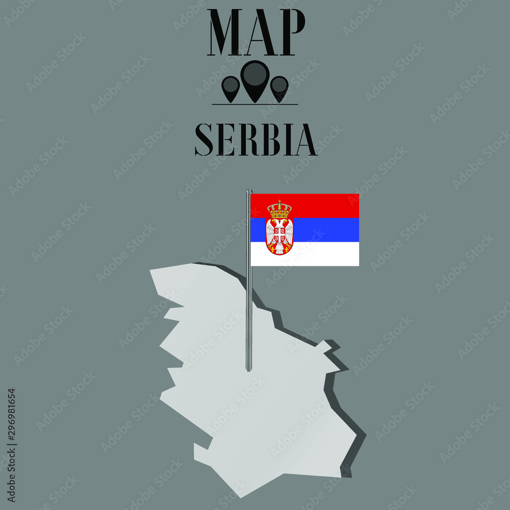 Fototapeta premium Mapa świata zarys Serbii, sylwetka konturowa z flagą narodową na maszcie wektorowym ilustracja projektu, na białym tle na tle, obiekty, element, symbol z zestawu krajów