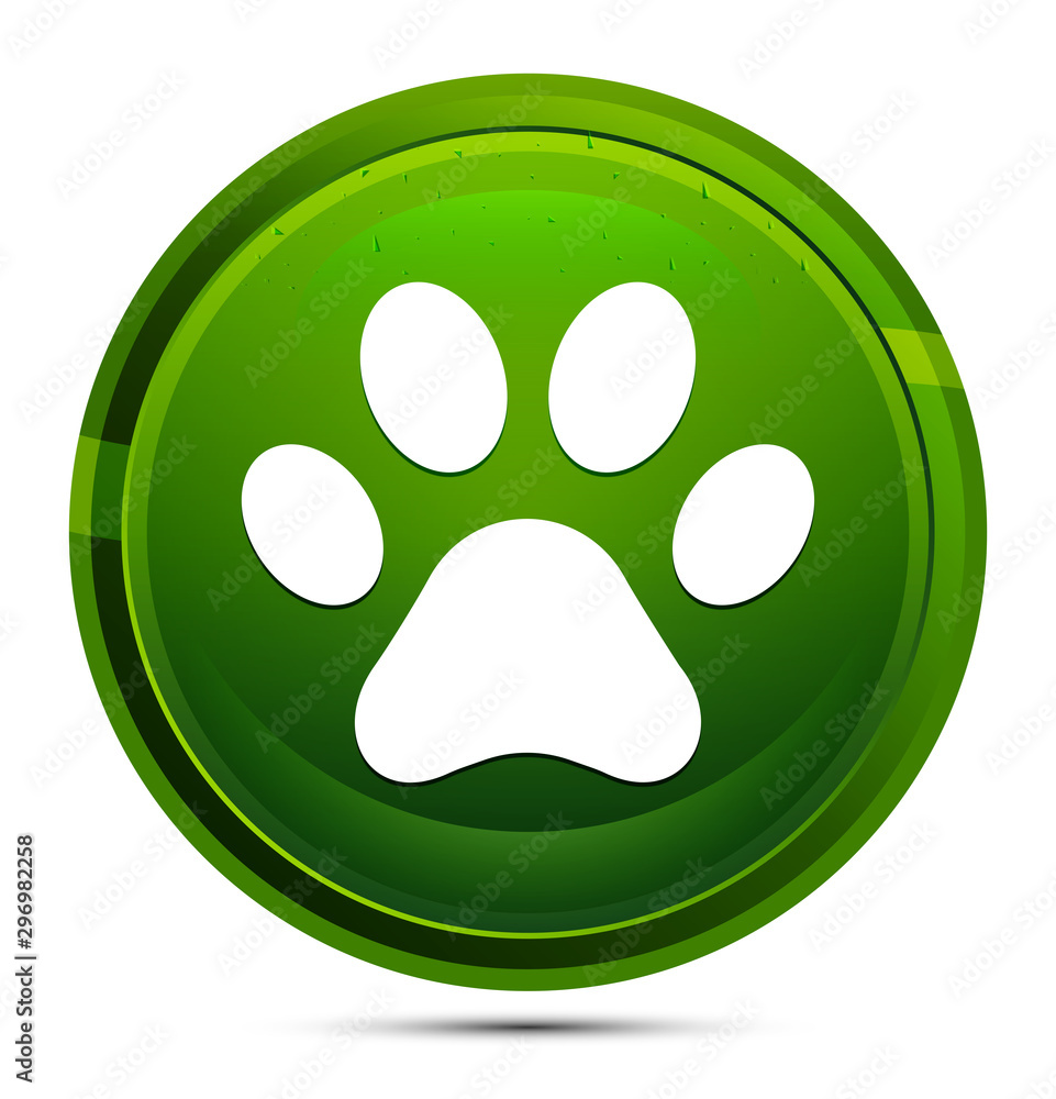 Fototapeta premium Animal paw print icon glassy green round button illustration