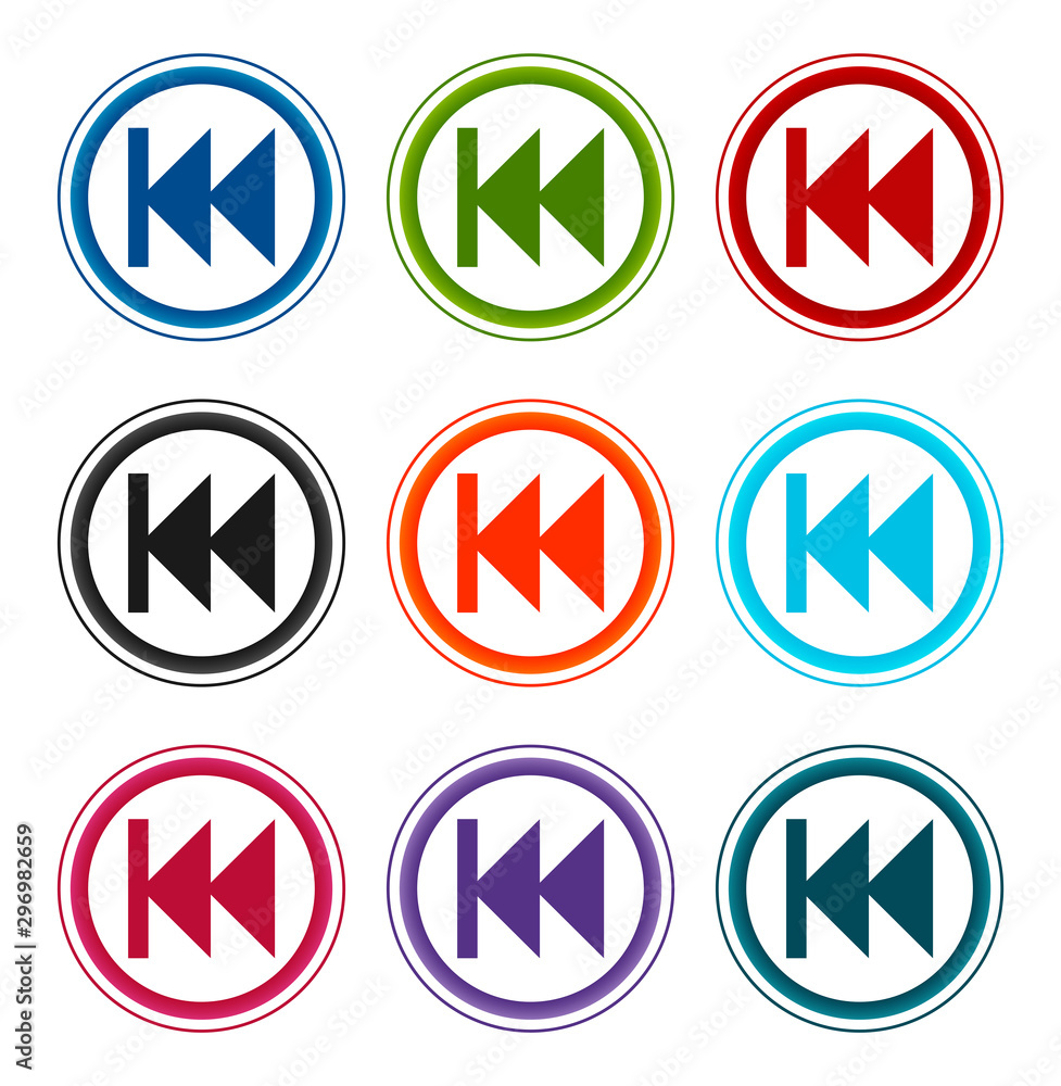 Previous track playlist icon flat round buttons set illustration design Previous track playlist icon flat round buttons set illustration design