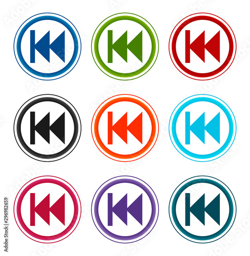 Previous track playlist icon flat round buttons set illustration design