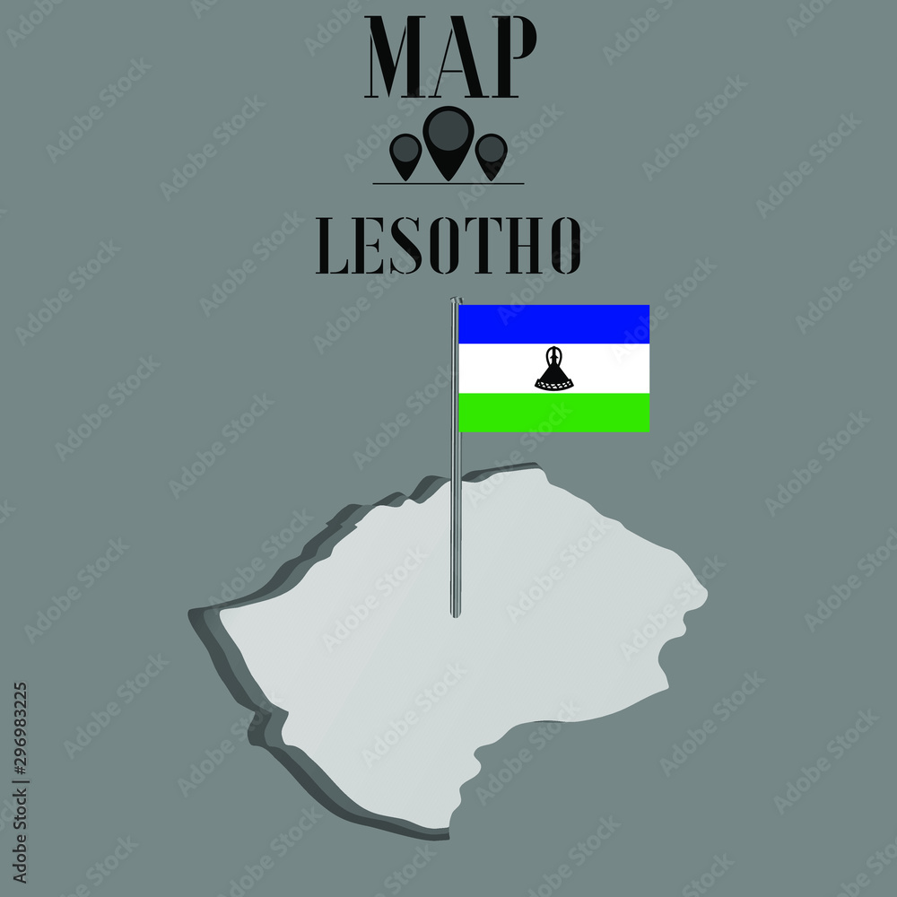 Lesotho outline world map, contour silhouette with national flag on flagpole vector illustration design, isolated on background, objects, element, symbol from countries set