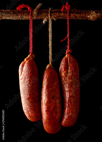 traditional Balearic raw cured meat sobrassada sausage made from ground pork, paprika and spices