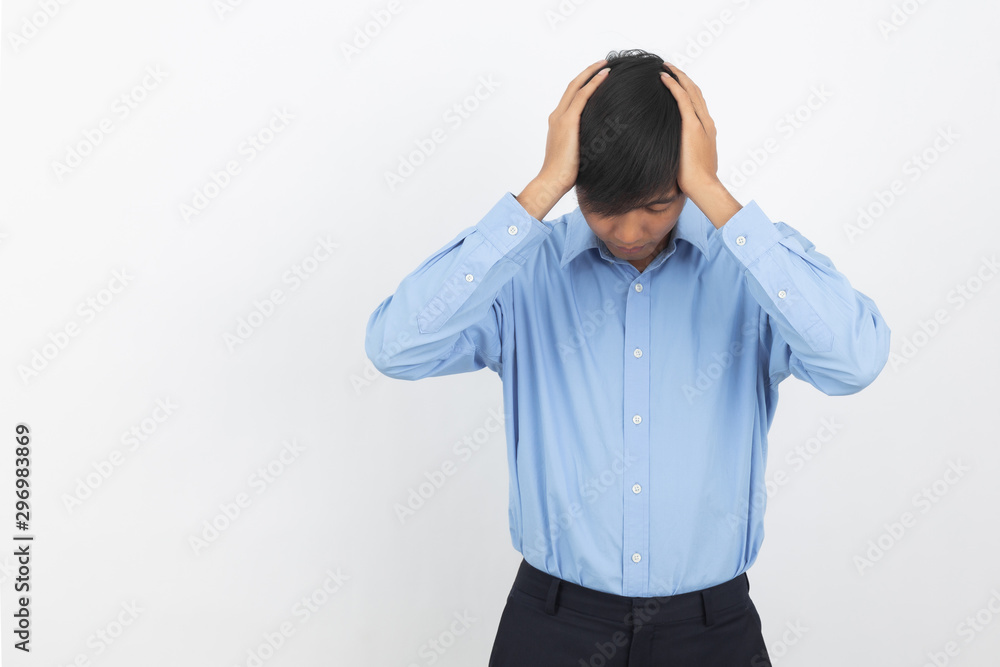 Young asian business man unhappy and frustrated with something. Negative facial expression isolated on white background. Young asian business man unhappy and frustrated with something. Negative facial expression isolated on white background.