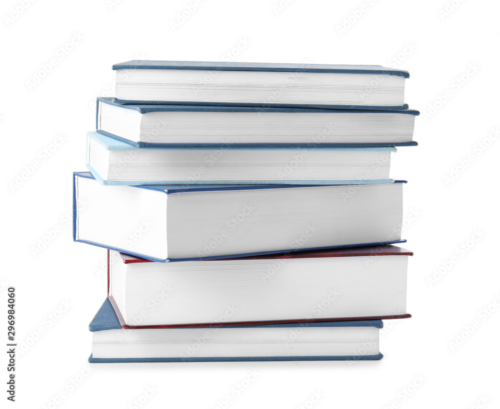 Stack of hardcover books on white background Stack of hardcover books on white background