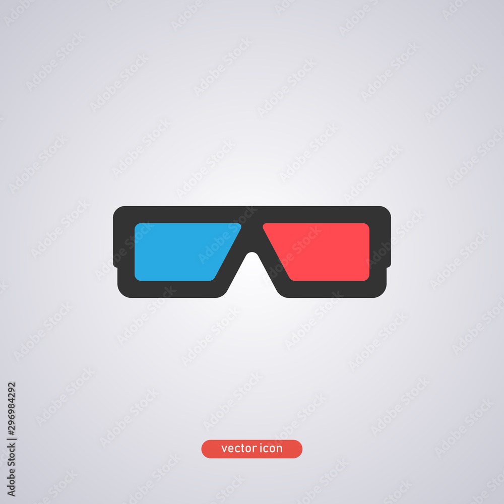 Black 3d glasses icon in a flat style isolated on gray background. Vector illustration. Black 3d glasses icon in a flat style isolated on gray background. Vector illustration.