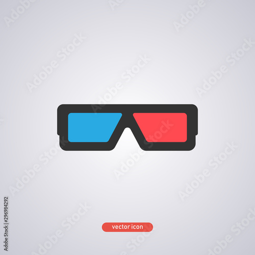 Black 3d glasses icon in a flat style isolated on gray background. Vector illustration.