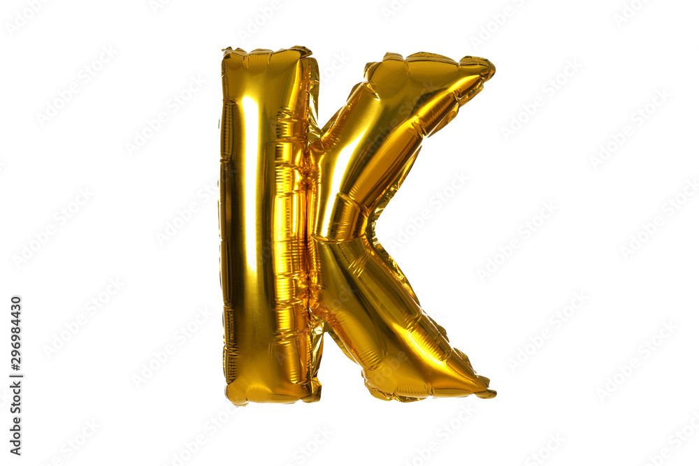 Golden letter K balloon on white background Golden letter K balloon on white background