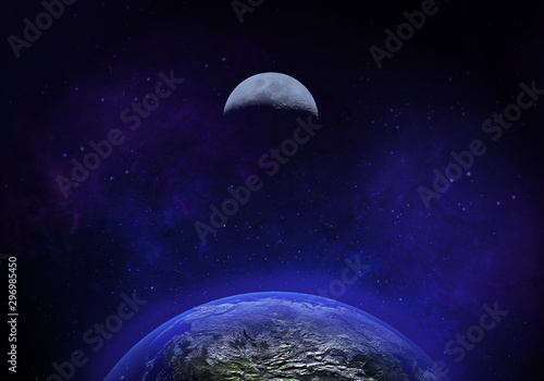 3d rendered Space Art: Alien Planets - The earth and moon