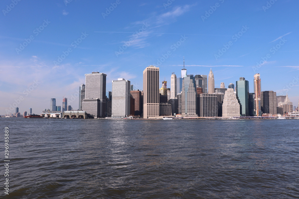 New York City skyline with Hudson River on bright winters day