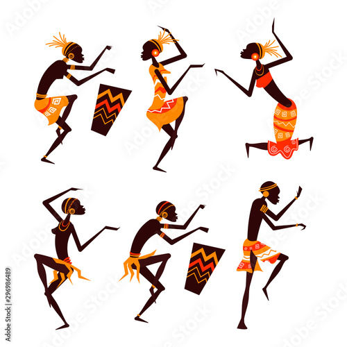 African People Silhouette Dancing Vector Set