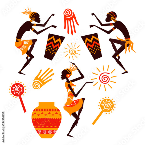 African People Silhouette Dancing Vector Set