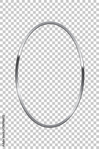 Silver oval isolated on transparent background. Vector chrome frame.