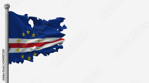 Cape Verde 3D tattered waving flag illustration on Flagpole. Isolated on white background with space on the right side.