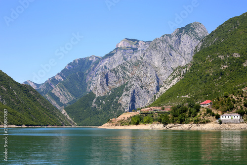 Beautiful Komani lake in Albania. Koman lake popular touristic place in Albania. photo