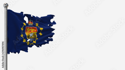 Lieutenant-Governor Of New Brunswick 3D tattered waving flag illustration on Flagpole. Isolated on white background with space on the right side.
