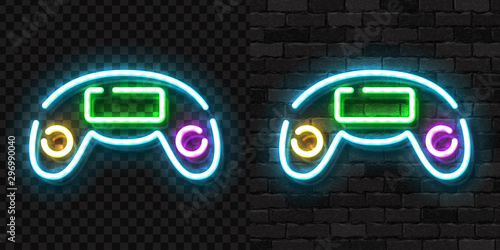 Vector realistic isolated neon sign of Controller logo for template decoration and covering on the wall and transparent background. Concept of gaming.