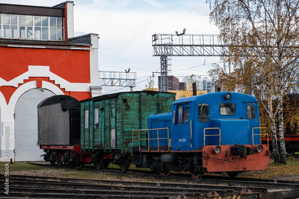 Soviet restored locomotives are in the depot and ready to depart Soviet restored locomotives are in the depot and ready to depart