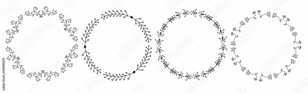Wreath vector with flowers and leaves. Wreath ornaments illustration. Hand drawn leaves. Wreath vector with flowers and leaves. Wreath ornaments illustration. Hand drawn leaves.