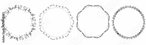 Wreath vector with flowers and leaves. Wreath ornaments illustration. Hand drawn branches with leaves. 