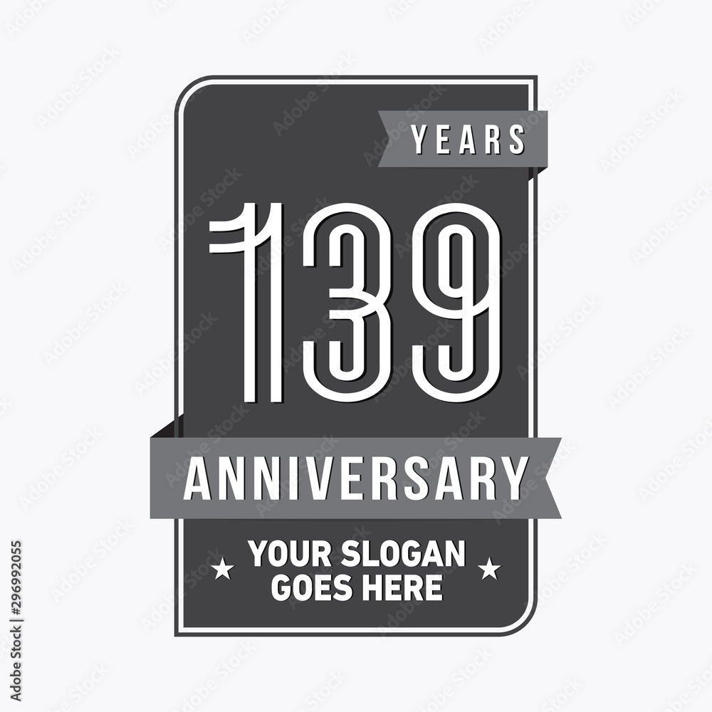 Naklejka premium 139 lat szablon projektu rocznica. Logo obchodów stu trzydziestu dziewięciu lat. Wektor i ilustracja.