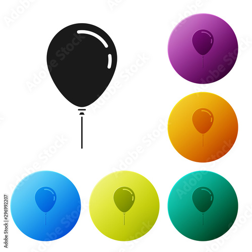 Black Balloon with ribbon icon isolated on white background. Set icons colorful circle buttons. Vector Illustration