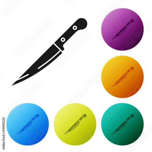 Black Knife icon isolated on white background. Cutlery symbol. Set icons colorful circle buttons. Vector Illustration