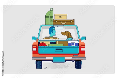 Travelling with pets by car concept flat vector illustration