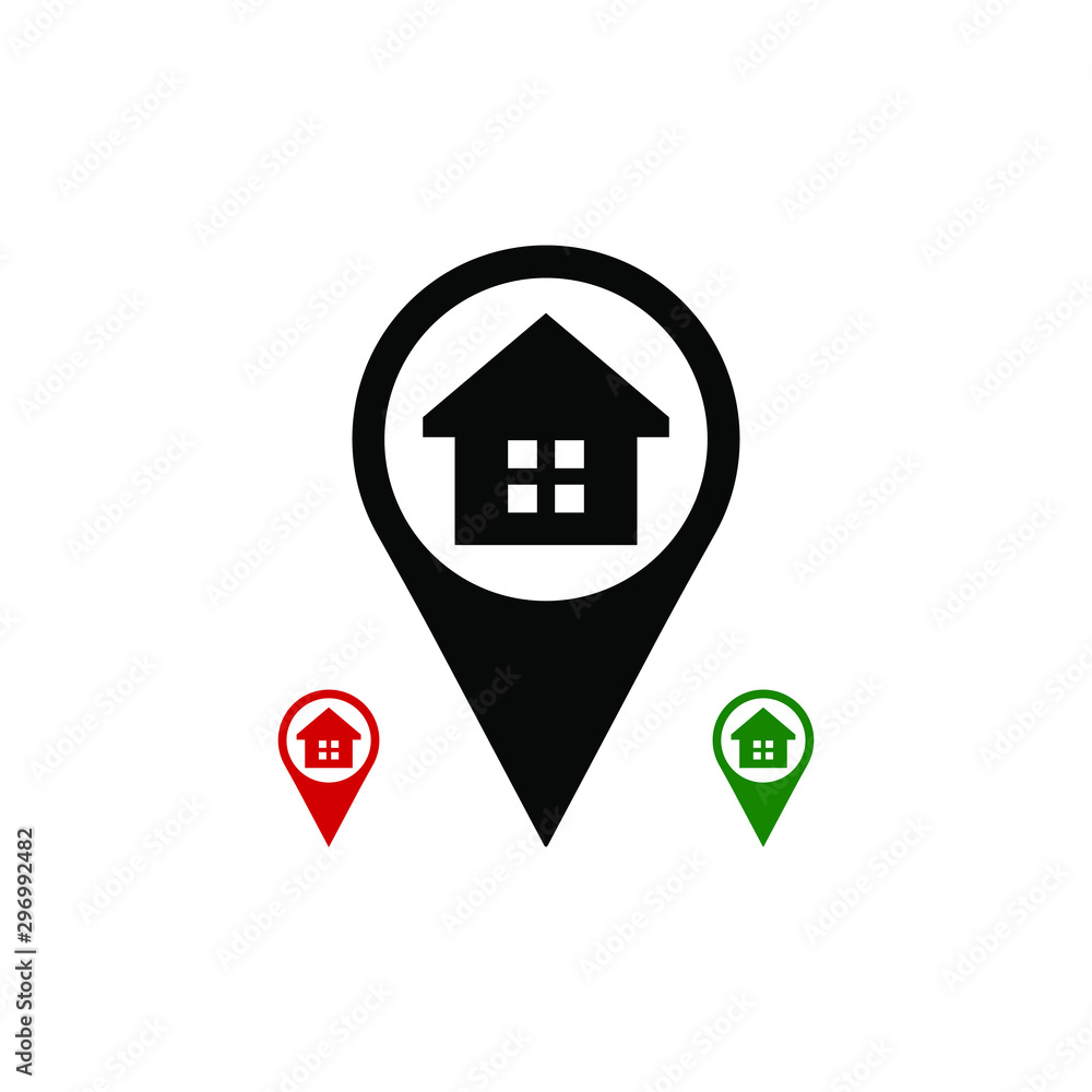 Black map pointer with house icon isolated on white background. Vector illustration Black map pointer with house icon isolated on white background. Vector illustration