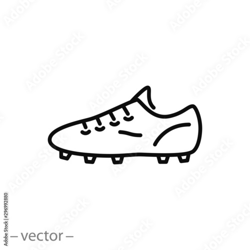 soccer boot icon, football shoe, thin line web symbol on white background - editable stroke vector illustration eps10