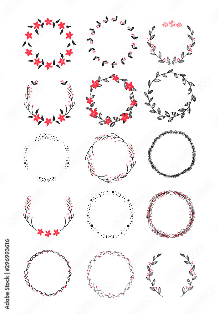Vector big collection of hand drawn christmas wreaths