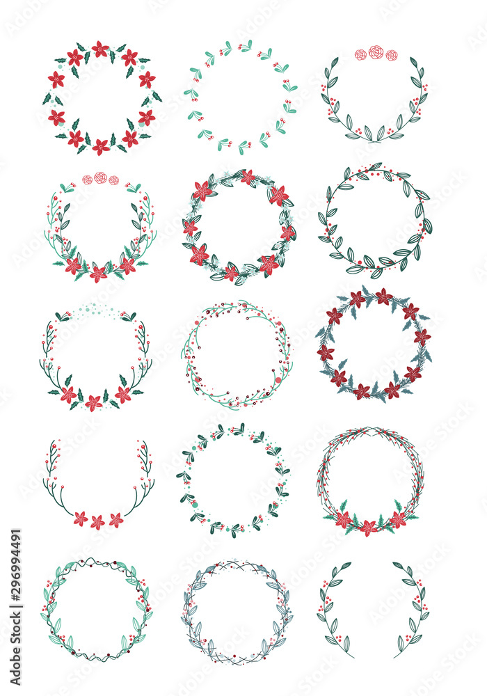 Vector big collection of hand drawn christmas wreaths