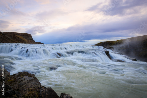 Beautiful panoramic view of Gullfoss waterfall.This waterfall very huge.Most of the time use for advertising and film entertainment scene for Heaven