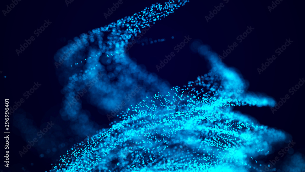 Fototapeta premium A whirlwind of luminous particles. Blast futuristic wave. Digital background. 3D rendering.