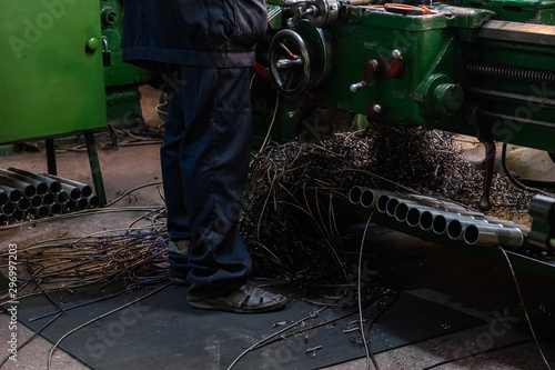 old Soviet lathe machine and turning machine working in the railway depot