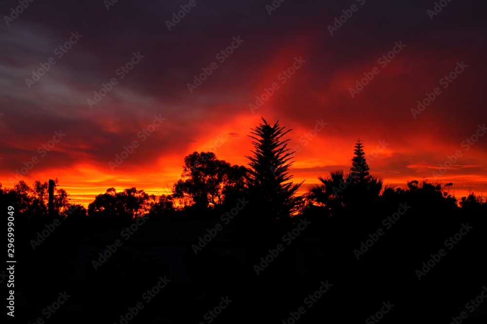 Spectacular sunset with fire color