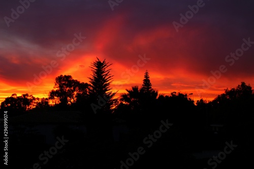 Spectacular sunset with fire color