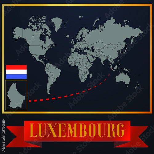 Luxembourg solid country outline silhouette  realistic globe world map template  atlas for infographic  vector illustration  isolated object  background  national flag. countries set 