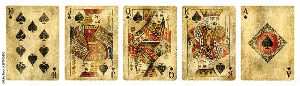 Clubs Suit Vintage Playing Cards, Set include Ace, King, Queen, Jack and  Ten - isolated on white Stock Photo - Alamy