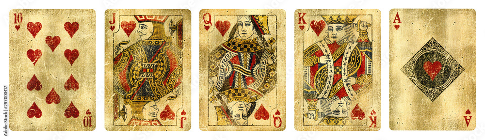 Clubs Suit Vintage Playing Cards, Set include Ace, King, Queen, Jack and  Ten - isolated on white Stock Photo - Alamy