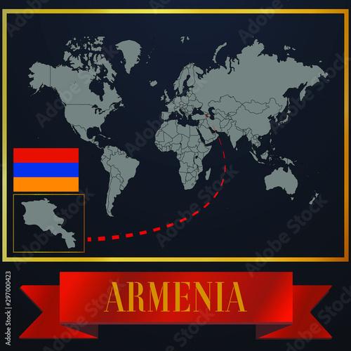 Armenia solid country outline silhouette  realistic globe world map template  atlas for infographic  vector illustration  isolated object  background  national flag. countries set 