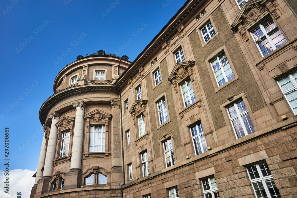 the facade of the Neo-Baroque building in Poznan.