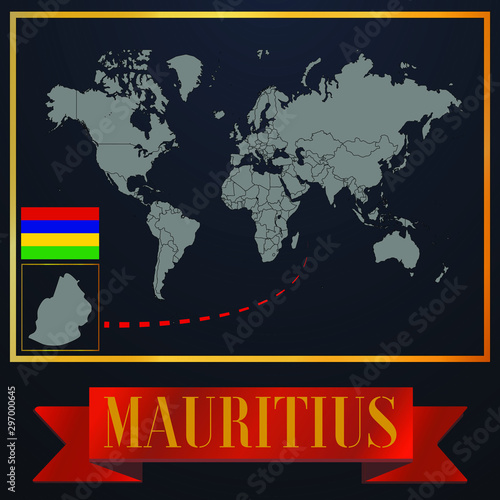 Mauritius solid country outline silhouette  realistic globe world map template  atlas for infographic  vector illustration  isolated object  background  national flag. countries set 