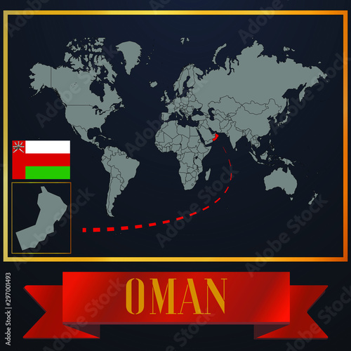 Oman solid country outline silhouette  realistic globe world map template  atlas for infographic  vector illustration  isolated object  background  national flag. countries set 