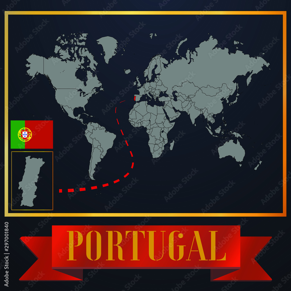 Portugal In World Outline Map Portugal Solid Country Outline Silhouette, Realistic Globe World Map  Template, Atlas For Infographic, Vector Illustration, Isolated Object,  Background, National Flag. Countries Set Stock Vector | Adobe Stock