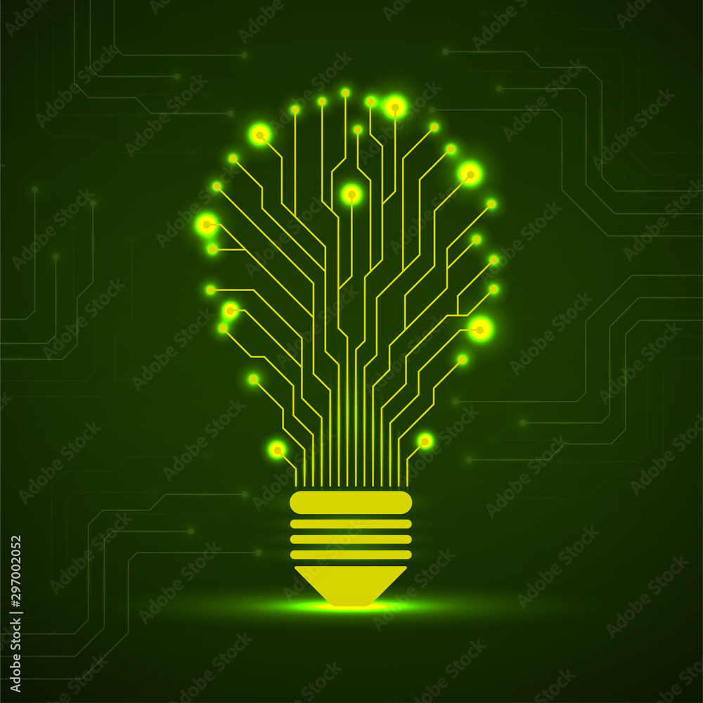 Abstract glowing lamp with circuit board. Technology shape bulb Stock  Vector | Adobe Stock