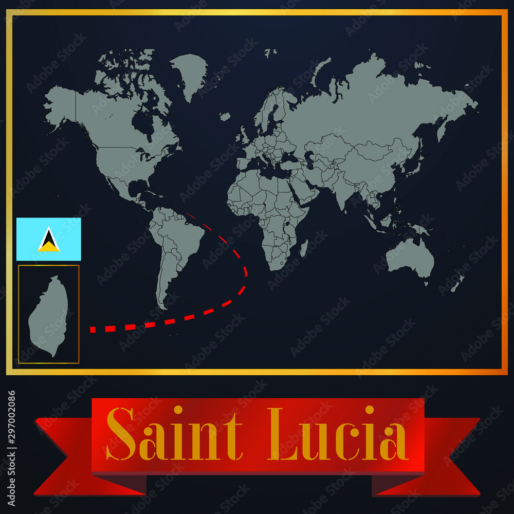 Obraz premium Saint Lucia solid country outline silhouette, realistic globe world map template, atlas for infographic, vector illustration, isolated object, background, national flag. countries set 