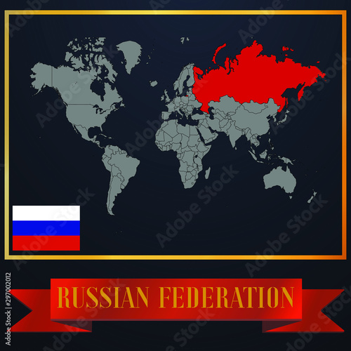 Russia  Russian Federation solid country outline silhouette  realistic globe world map template  atlas for infographic  vector illustration  isolated object  background  national flag. countries set 